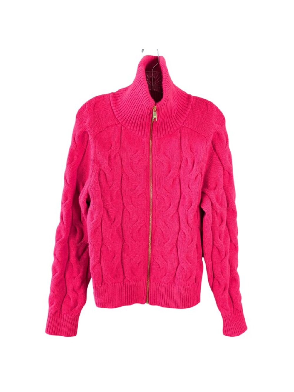 Talbots Women M Pink Cable Knit Full Zip Sweater Cardigan Zip Up Preppy Luxe Cor - Picture 4 of 16